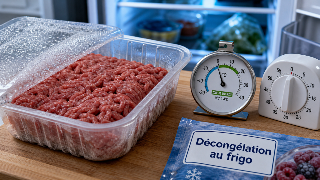 Viande décongelée : combien de temps au frigo, barquette et thermomètre