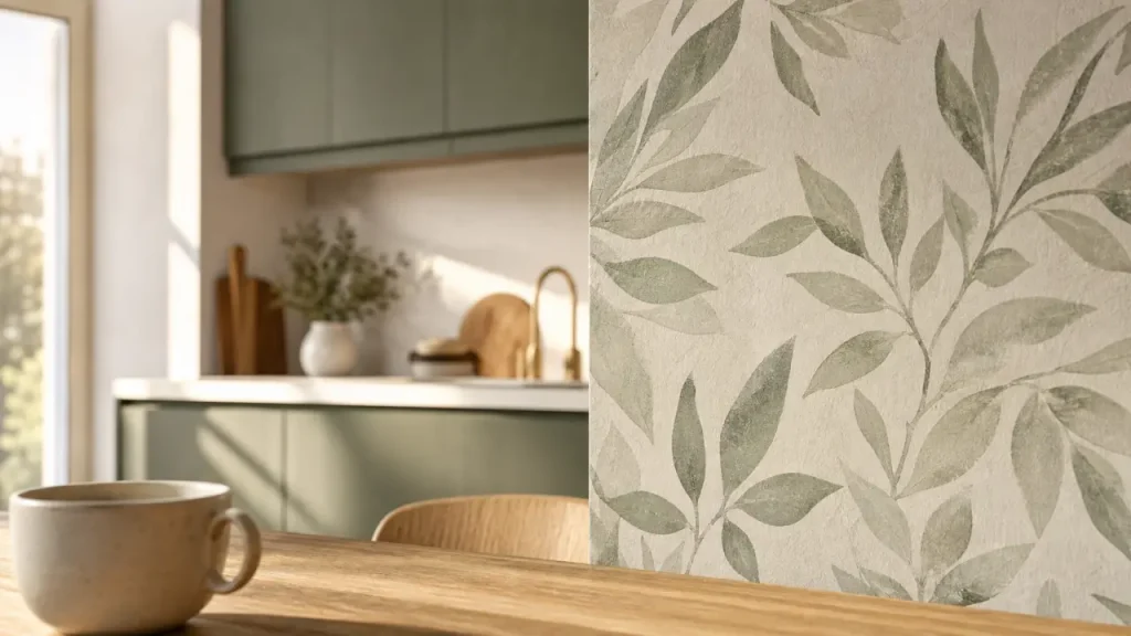 4 murs papier peint cuisine vinyle ou intissé, mur d’accent en cuisine moderne