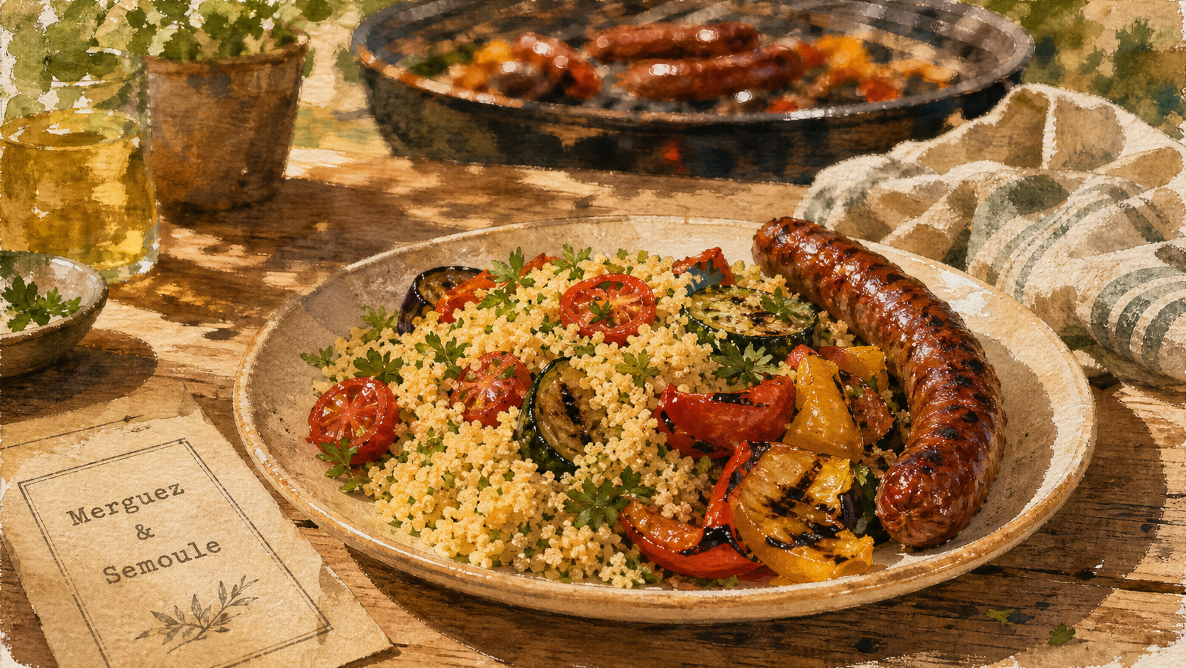 Accompagner merguez : semoule citronnée et légumes grillés