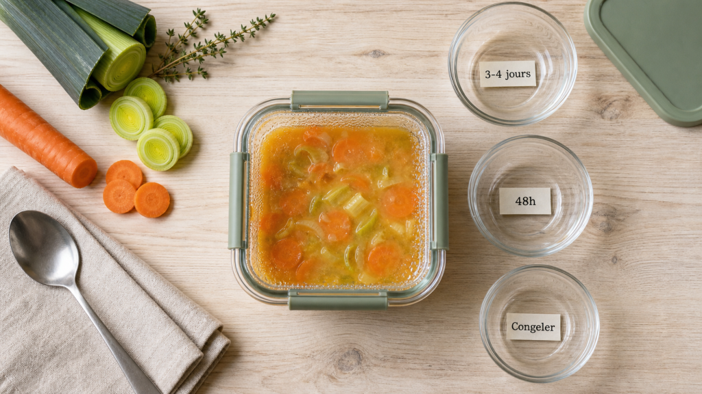 Combien de temps se garde une soupe maison : 2 à 4 jours au frigo