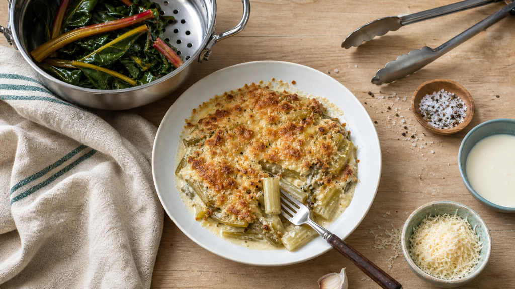 Cuisson cote de blette : côtes fondantes en gratin crème et parmesan
