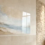 Décoration murale salle de bain : tableau acrylique lavable sur mur carrelé