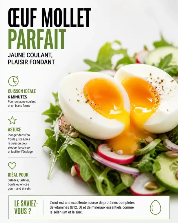 Œuf mollet avec jaune coulant, temps de cuisson idéal pour un résultat parfait