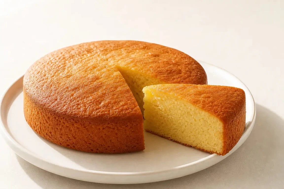 Recette un gateau avec un oeuf moelleux au yaourt sur assiette blanche