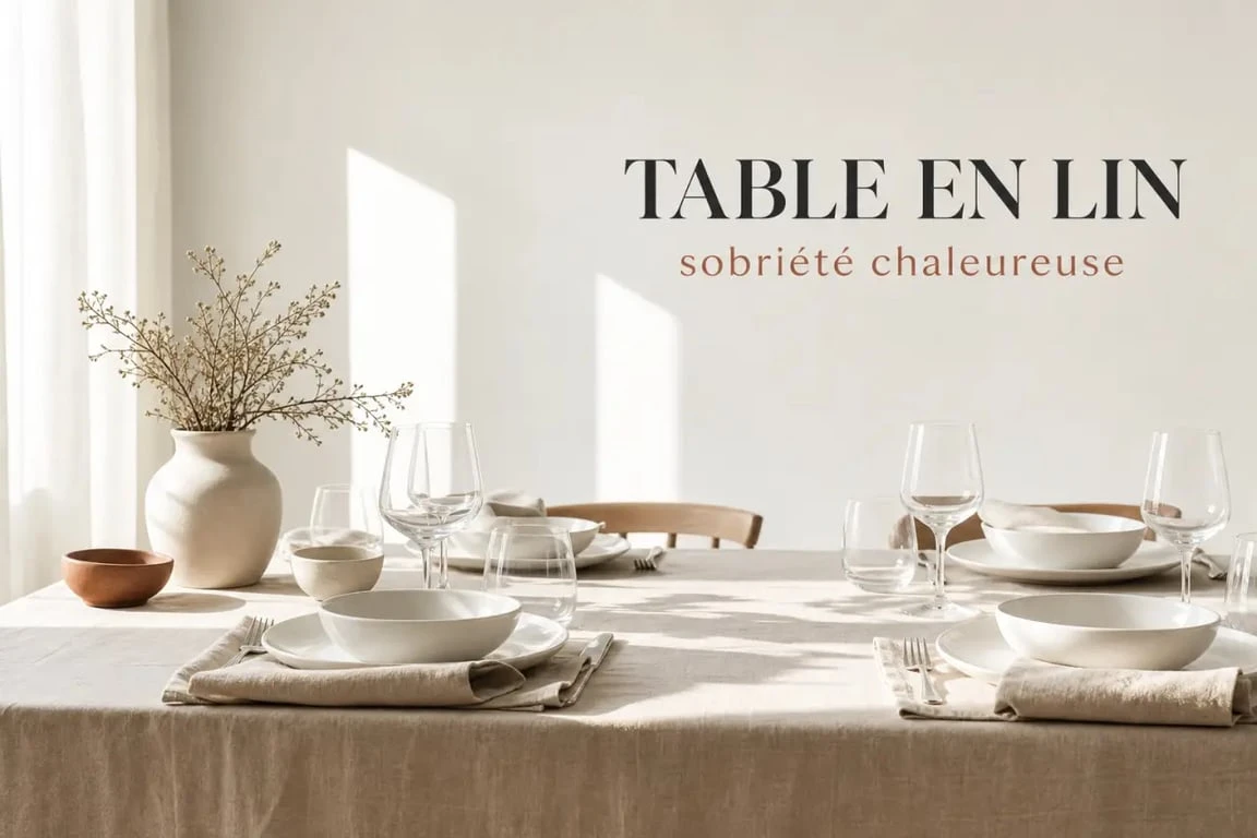 Nappe de table et serviette assorties sur une table élégante en lin beige