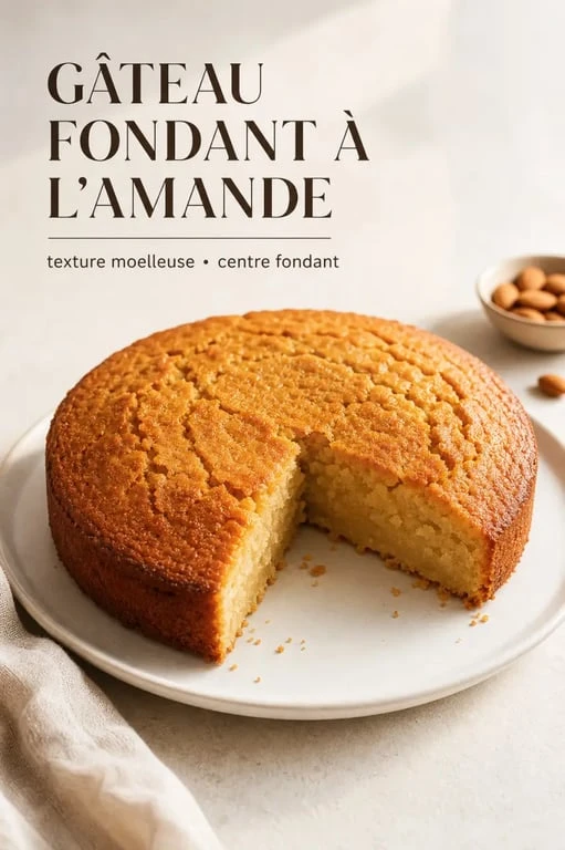Gâteau poudre d'amande fondant et doré sur assiette blanche