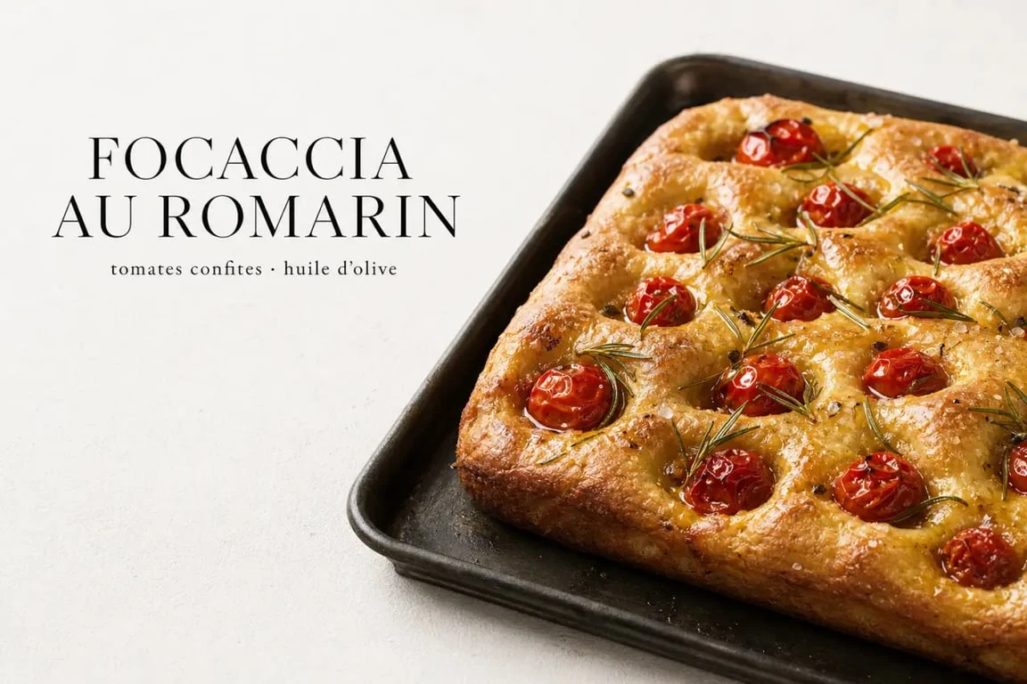 Recette focaccia cyril lignac dorée et moelleuse aux tomates cerises et romarin