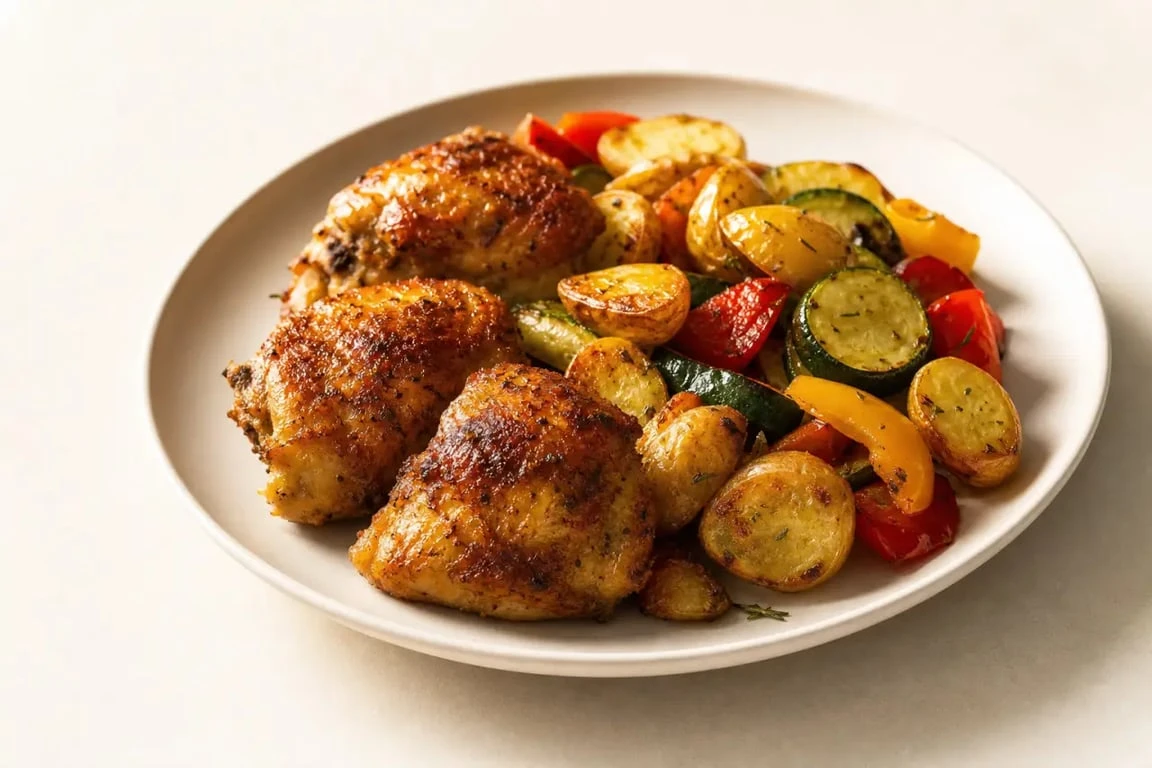 Recette facile air fryer de poulet croustillant et légumes fondants