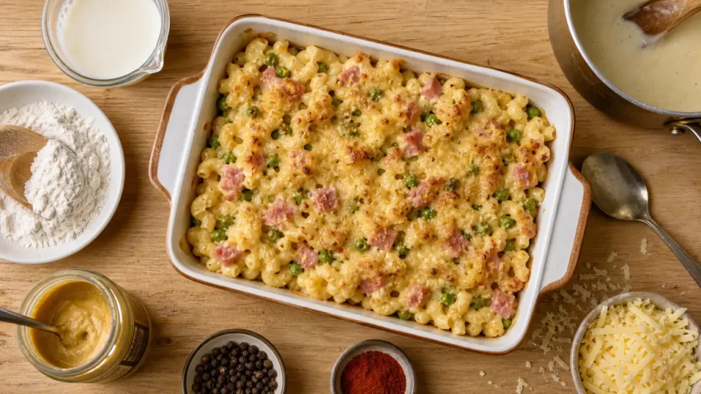 Recette facile pas cher : gratin de coquillettes au jambon, prêt en 30 minutes