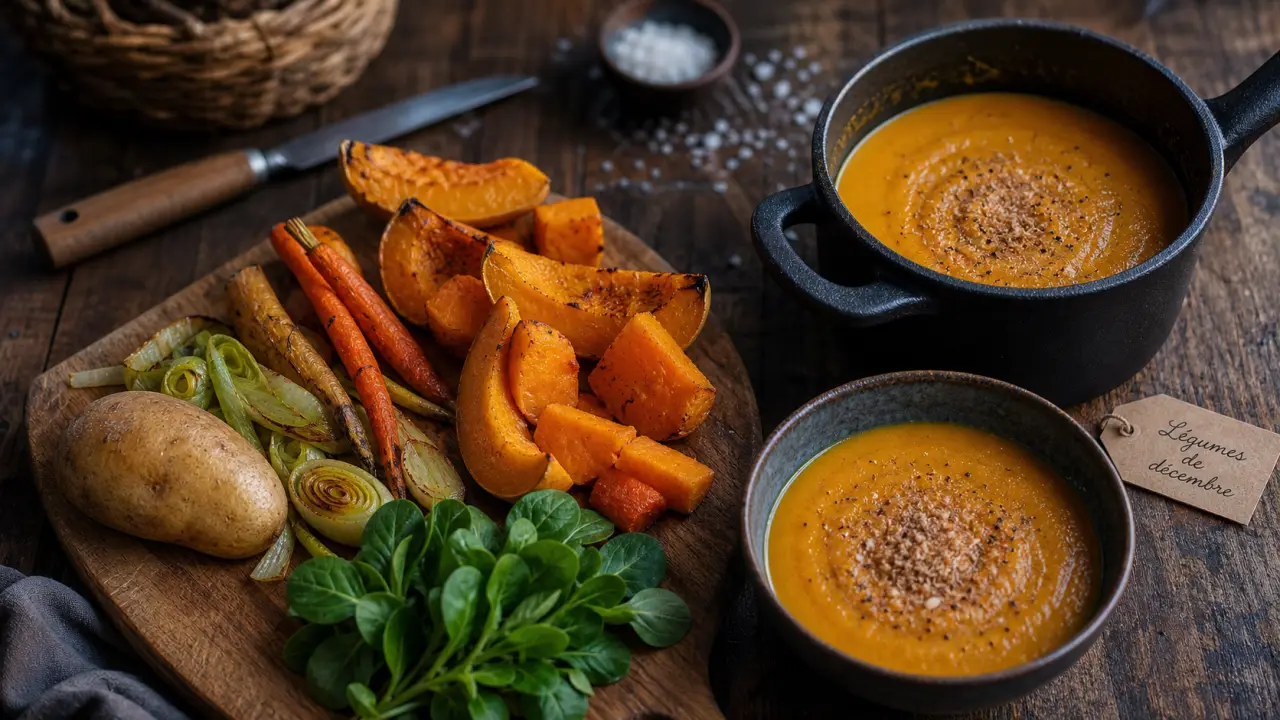 Velouté courge et légumes legume decembre : carottes, poireau, pomme de terre