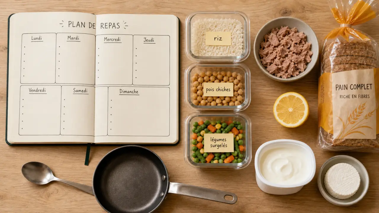 Menu semaine 1 personne : vue des ingrédients pour recettes anti-gaspi