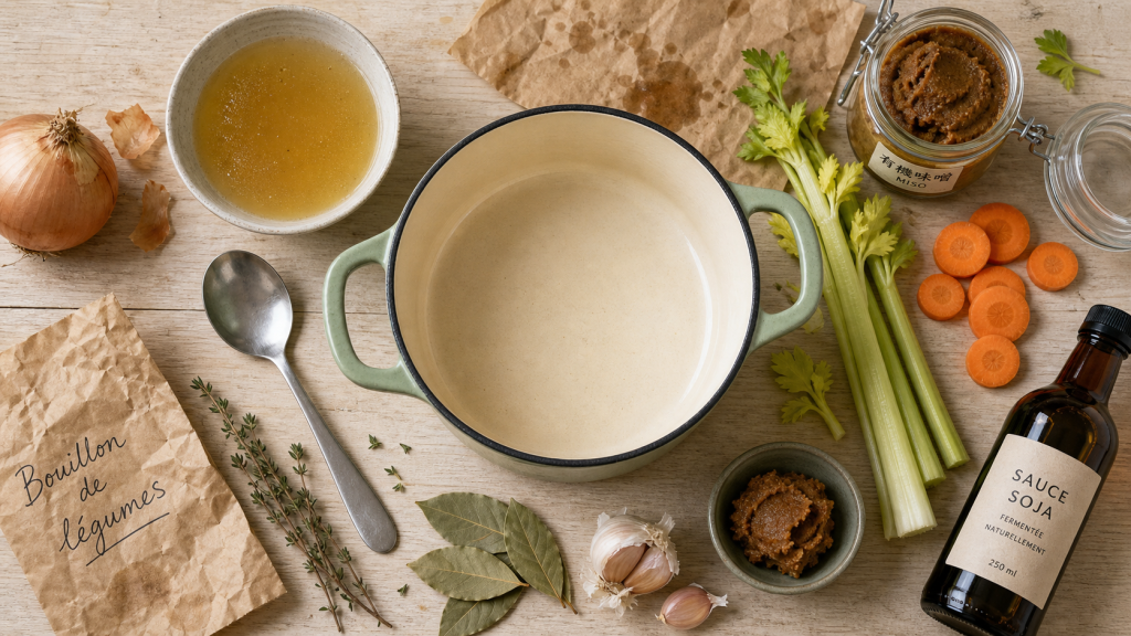 Par quoi remplacer le bouillon de volaille : miso et sauce soja avec légumes