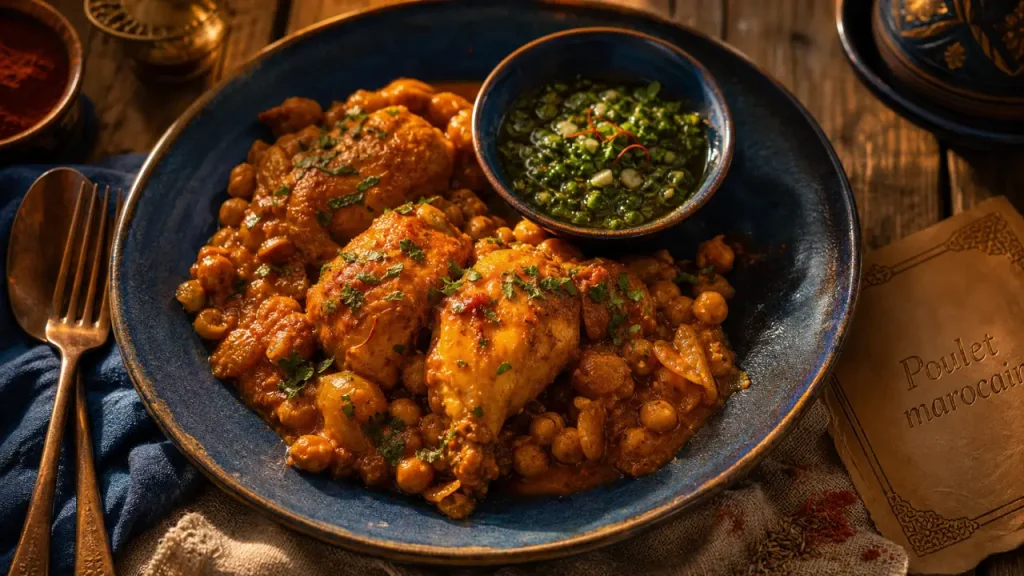 Recette au poulet marocain aux pois chiches, sauce safranée