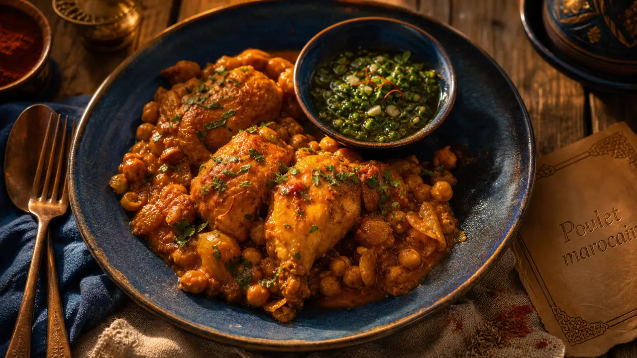Recette au poulet marocain aux pois chiches, sauce safranée