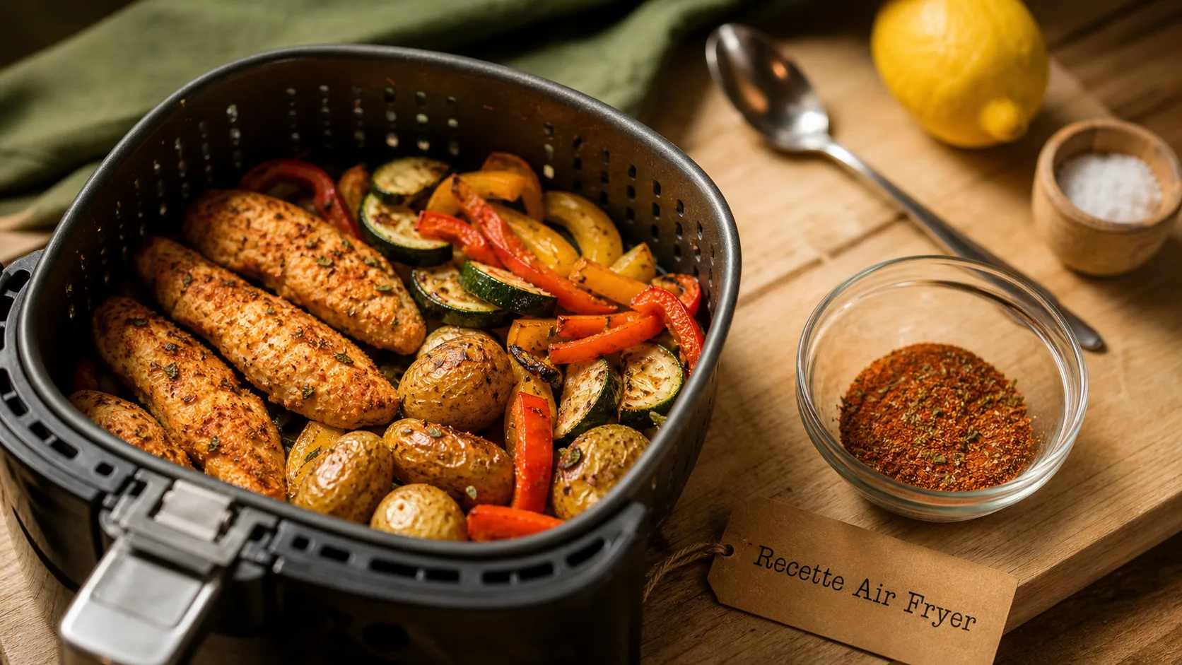 Recette facile air fryer : poulet croustillant et légumes rôtis en 20 minutes