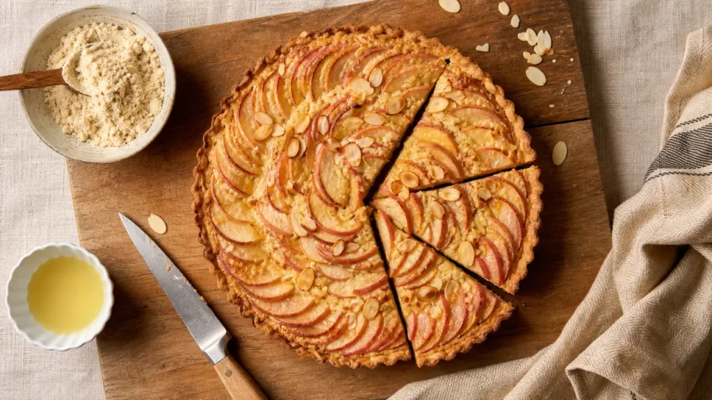 Tarte sucrée aux pommes maison, vue du dessus
