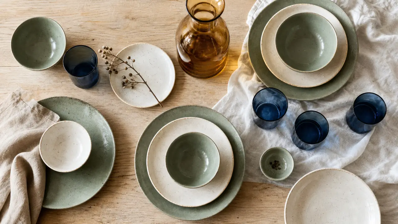 Vaisselle coloré grès porcelaine verre, table vivante
