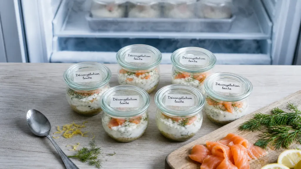 Verrine apéro à congeler, décongélation lente en verrines froides