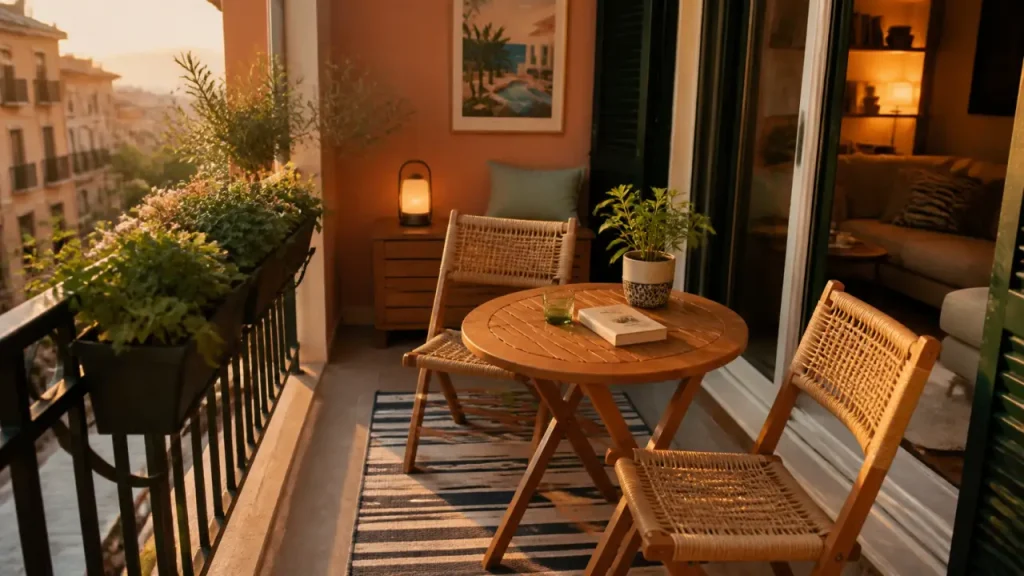 Petit balcon, grand usage : créer un coin repas, de la verdure et un passage fluide