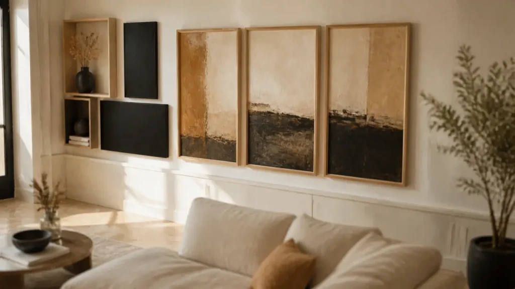 Décoration murale avec cadres grand format sur mur clair