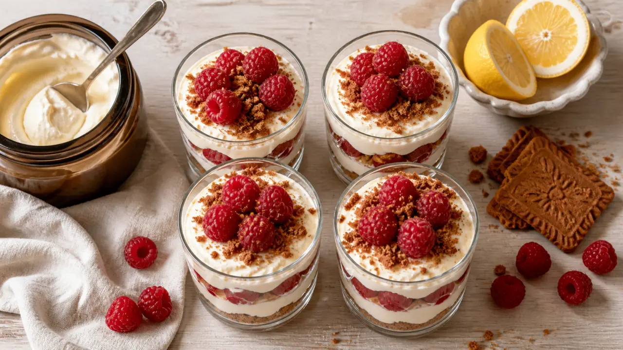 Dessert mascarpone en verrines aux framboises et speculoos