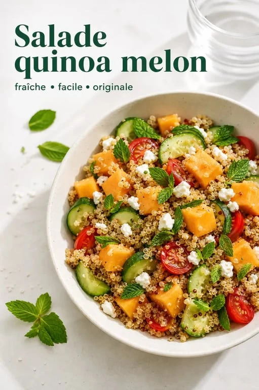 Salade composée facile et originale au quinoa, melon, concombre, feta et menthe