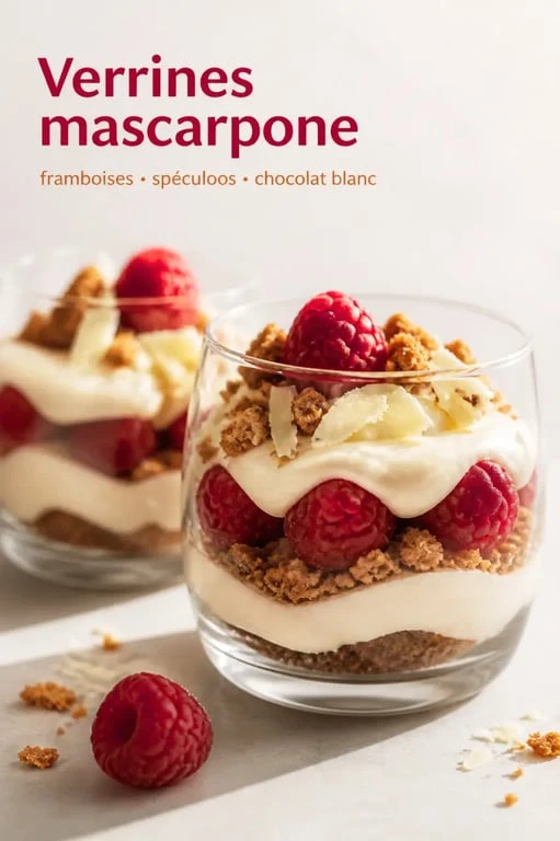 Dessert mascarpone en verrines avec framboises et speculoos