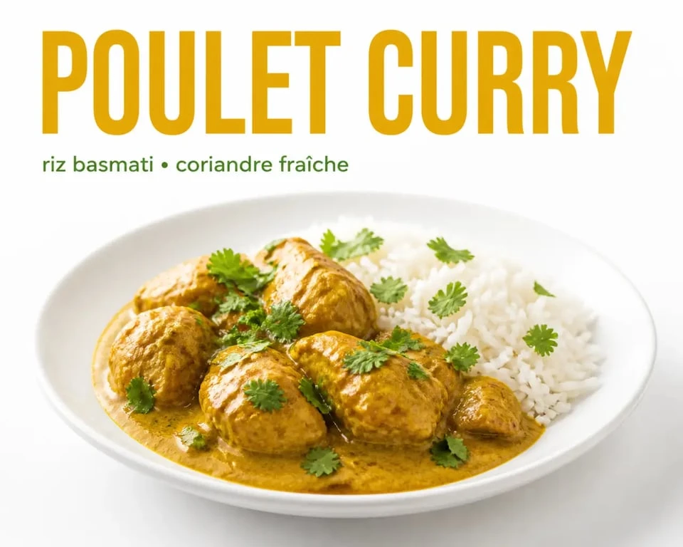 Recette poulet curry servie avec riz basmati et coriandre fraîche