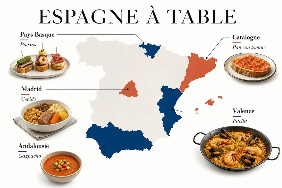 Carte des plats espagnols par région en Espagne