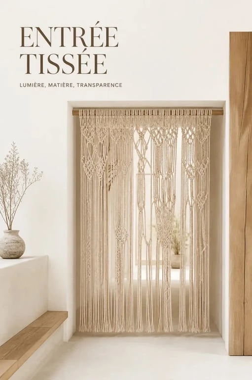 Déco macrame avec rideau macramé dans une entrée chaleureuse