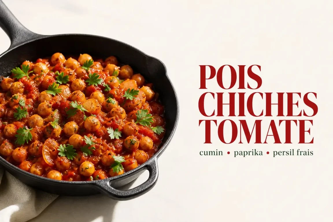 Pois chiche recette simple à la poêle avec tomates, oignon, cumin et persil