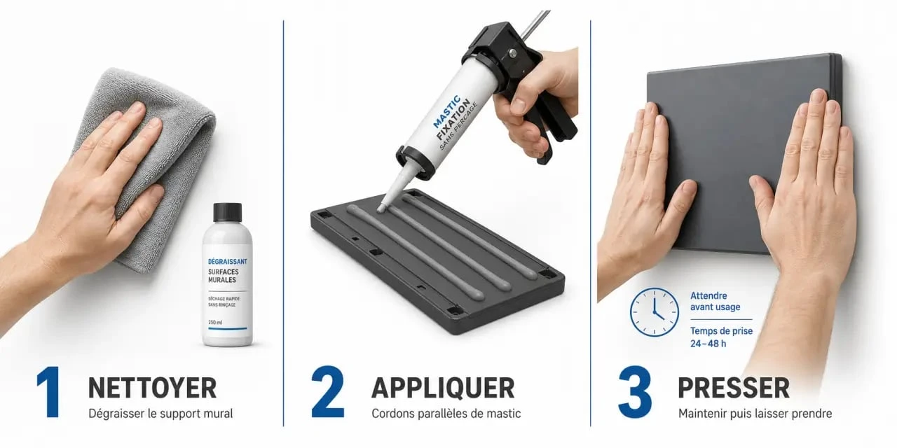 Fixer sans percer : pose en trois étapes avec mastic de fixation