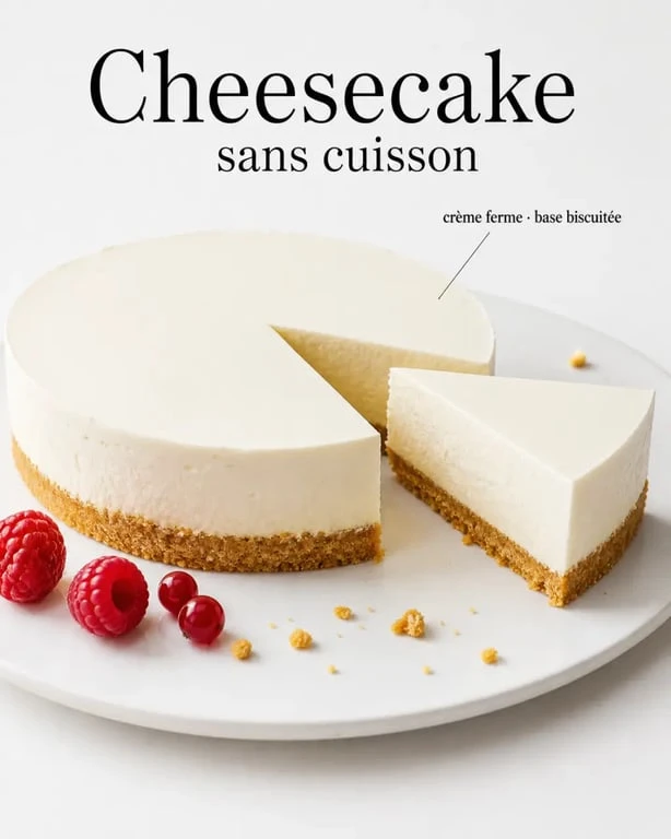 Recette cheesecake coupée pour montrer la tenue de la crème et la base biscuitée