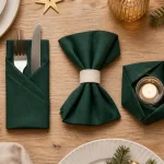Pliage serviette Noël simple : serviettes sapin, pochette et nœud