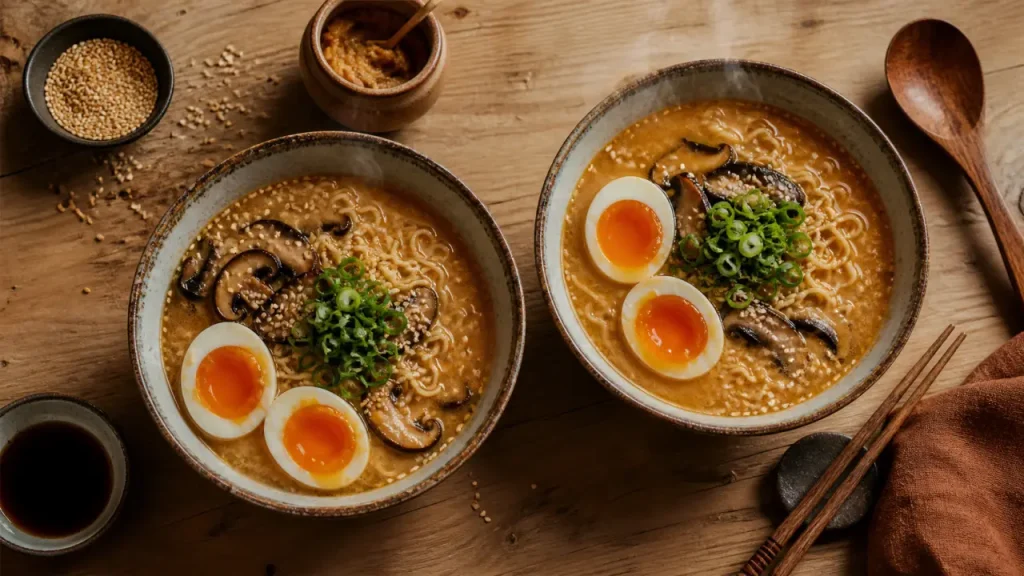 Ramen recette facile au bouillon miso, nouilles et toppings
