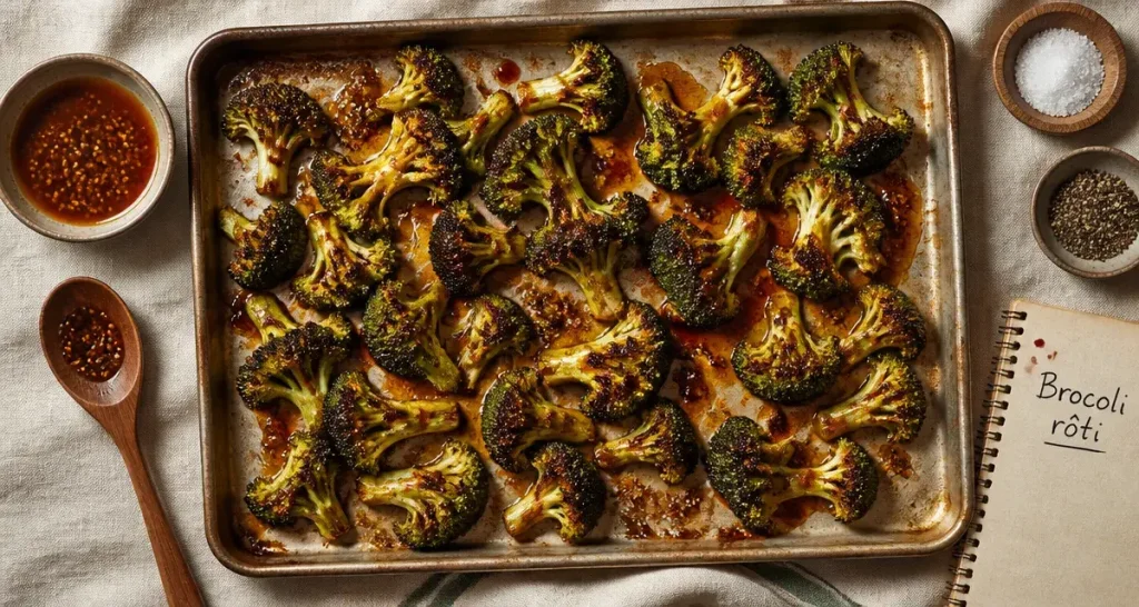 Recette brocoli accompagnement croustillant : brocoli rôti caramélisé