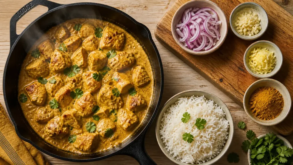 Recette poulet curry : poulet en sauce crème ou lait de coco, riz basmati