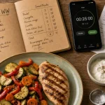Recette weight watchers : assiette triée selon SmartPoints, légumes et poulet
