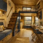 Tiny house interieur : aménagement optimisé, meubles rétractés et lumière naturelle