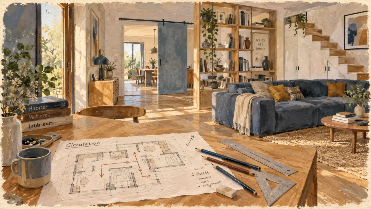 Aménagement maison : plan et porte coulissante pour gagner 1,5 m² par porte