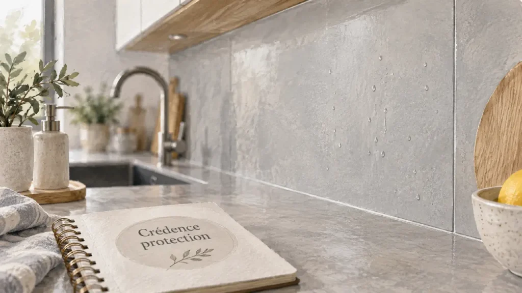 Crédence cuisine grise protégeant le mur