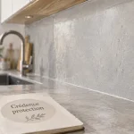 Crédence cuisine grise protégeant le mur