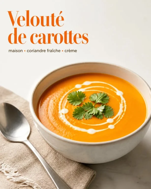 Velouté de carottes maison onctueux servi dans un bol