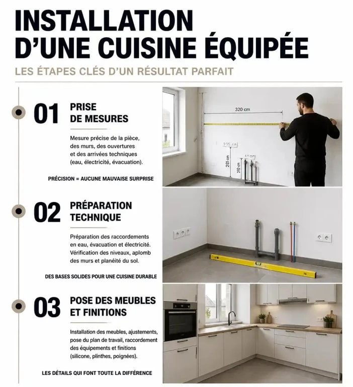 Étapes clés de la pose de cuisine équipée : de la conception à la mise en service