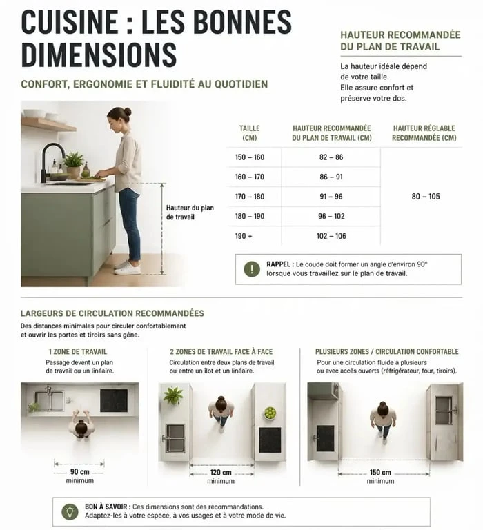 Dimensions ergonomiques pour l'aménagement cuisine