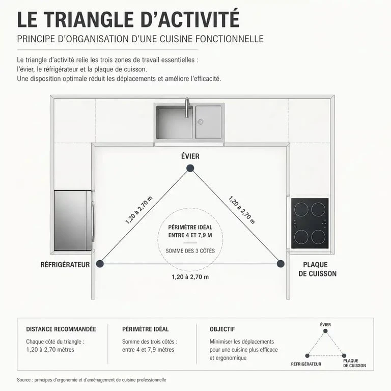 Schéma du triangle d'activité pour l'aménagement cuisine