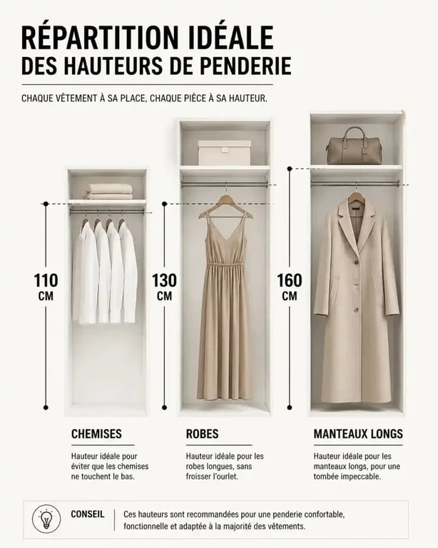 Schéma des hauteurs de rangement pour un dressing optimisé