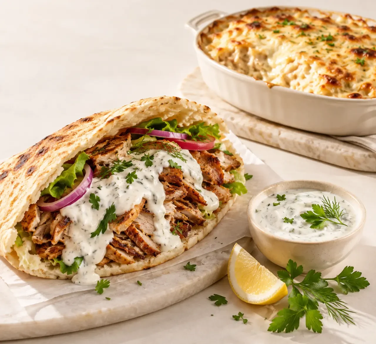 Sauce blanche recette pour kebab et béchamel servies avec leurs plats