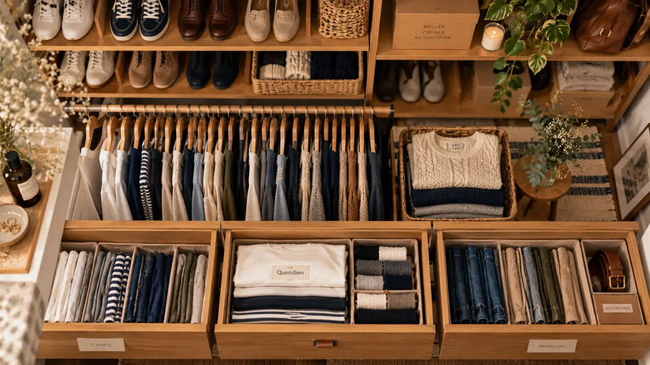 Organisation dressing : vêtements visibles, piles stables et penderie alignée