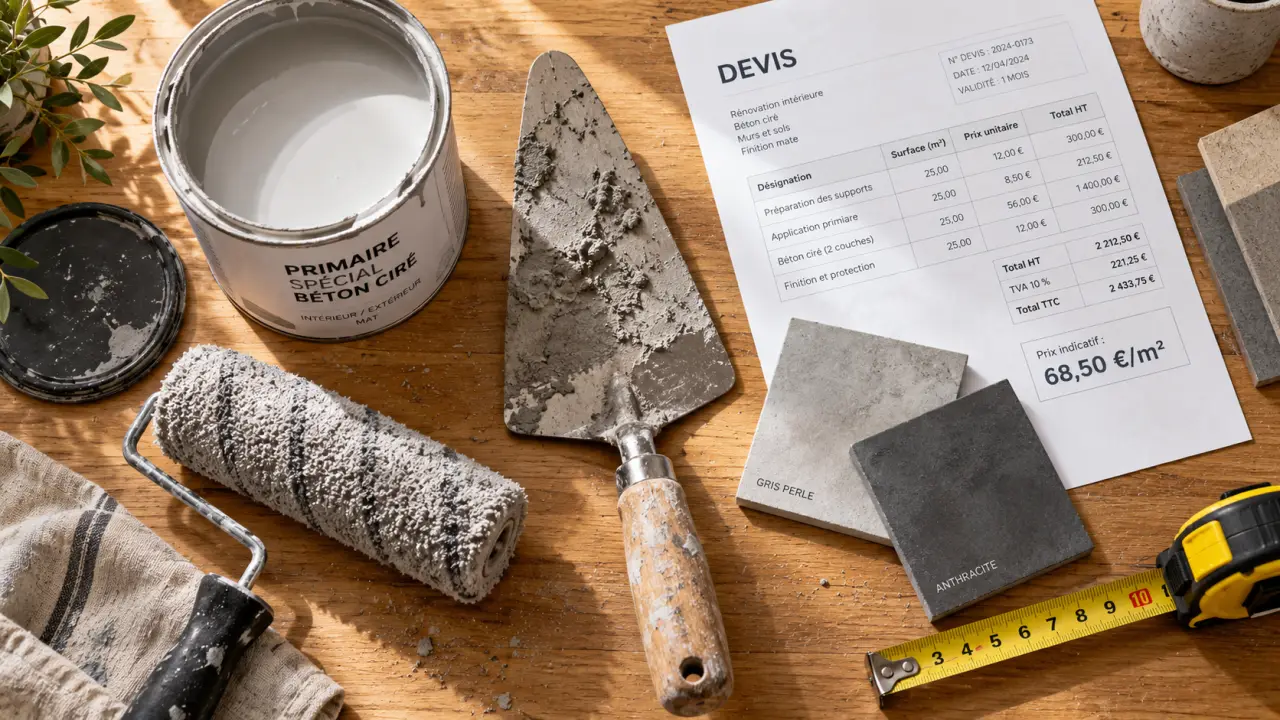 béton ciré prix au m² : chantier sur support